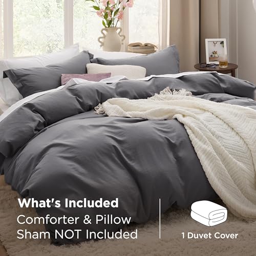 Image of Bedsure Dark Grey Duvet Cover King Size Only - Prewashed Cotton-Like Polyester Extra Soft All Season Bedding, Includes 1 Duvet Cover 104x90 Inches with Zipper Closure, Comforter Not Included