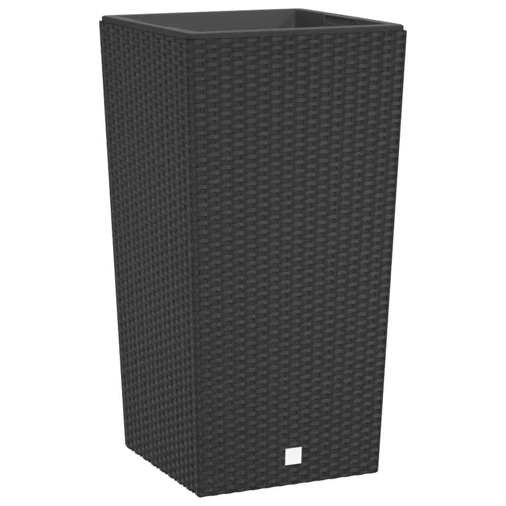 Fioriera in Rattan Sintetico Antracite 61 cm con Vaso Interno Rimovibile 21L - Vasi da Esterno per Piante Fiori e Erbe Aromatiche - Decorazione Giardino
