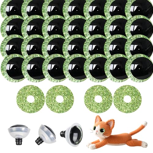 Image of MUCUNNIA 100PCS 18mm Green Safety Eyes for Crocheting with Washers Glitter Safety Eyes for Amigurumi 3D Moon Crochet Eyes Doll Eyes for Animals Teddy Bear Crochet Toy