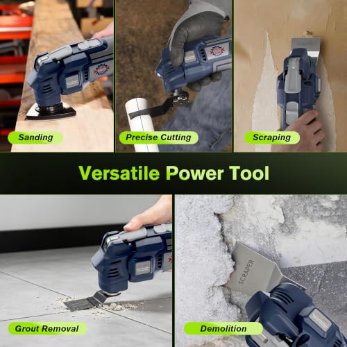 Toolok Cordless Oscillating Multi Tool Kit, Brushless Oscillating Saw with Battery and Charger, LED Work Light, 5-Speed Control, Soft Start, Electronic Brake, Quick Blade Change for Wood Metal Drywall - Image 5