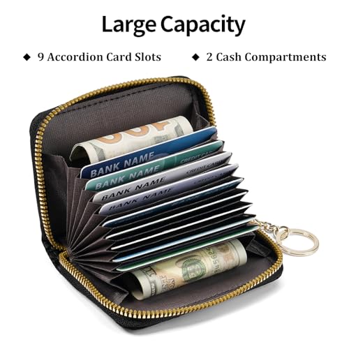 Image of RNIEGA Credit Card Holder RFID Blocking Small Wallet for Women Vegan Leather Card Case Wallets with Zipper Keychain