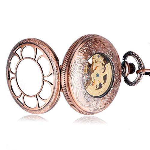 Relógio de bolso vintage esqueleto design flor relógio de bolso corrente relógio mecânico automático