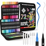 Feutres Coloriage Adulte 72 Couleurs - Pointe Pinceau et Fine - Avec Étui