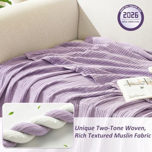 Image of EMME Muslin Cotton Blanket Adults Heather Lavender King 108 inch X 90 inch