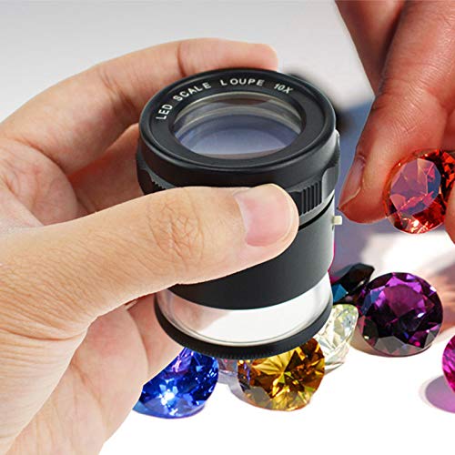 10X With 25Mm With Led, Focused Eye Loupe Jewelry Magnifiers For Gems, Hobbies Antiques Models,Interchangeable Reticle Scale (4 Scale Glass) #TOP2