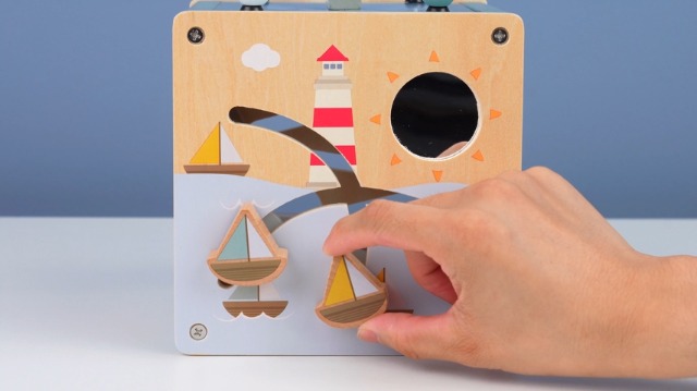 Cube D’activités En Bois Nukdey – Labyrinthe De Perles Et Motifs Océaniques, Jeu éducatif 3 Ans+, Motricité Et Couleurs