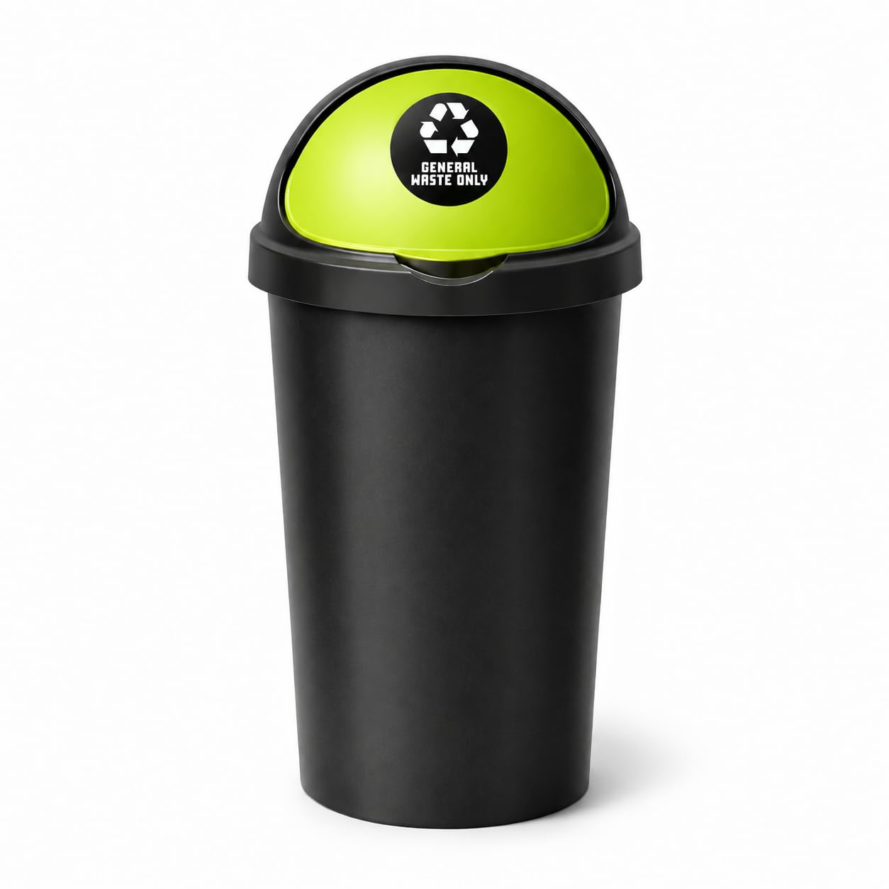 SPECTRAPLAST® 50L Bullet Bin with Coloured Lid & Sticker, Large Kitchen Rubbish Bin, Plastic Waste Bin for Home, Office, Bathroom & Utility Room, Indoor Recycling Dustbin (LIME GREEN, GENERAL WASTE)