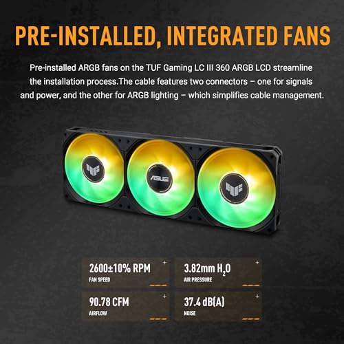 Image of ASUS TUF Gaming LC III 360 ARGB LCD with Integrated Triple Fans Designed for high Airflow and Static Pressure; 2.8 inch LCD for Hardware Monitoring, Custom GIFS and MP4 Video Clips, 6 Year Warranty