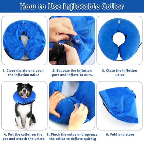 XIMEY Schutzkragen Hund, Halskrause Katze, Halskrausen Hunde, Aufblasbare Halskrause Hund, den Postoperativen Schutz von Kopf, Brust und Bauch (Blau, M)