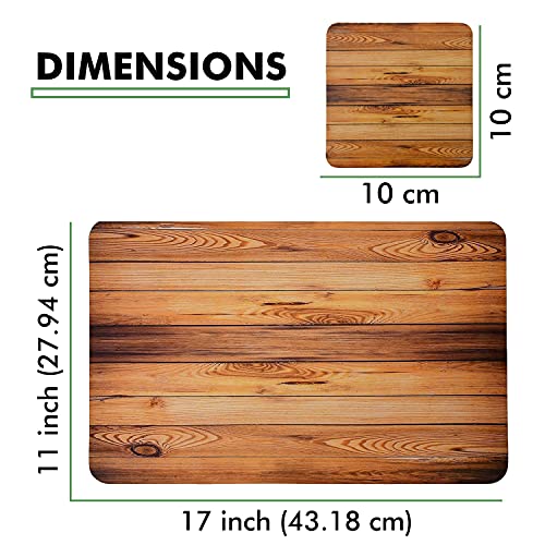 Image of Yellow Weaves 6 Piece Wooden Style PVC Dining Table Placemats, (Color - Wood)