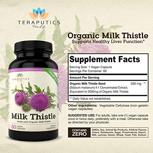 Organic Milk Thistle | Non Gmo 2000Mg 4X Concentrated Vegan Daily Supplement W/ Silymarin Seed Extract For Liver Support, Detox And Cleanse - 60 Veggie Capsules #TOP1