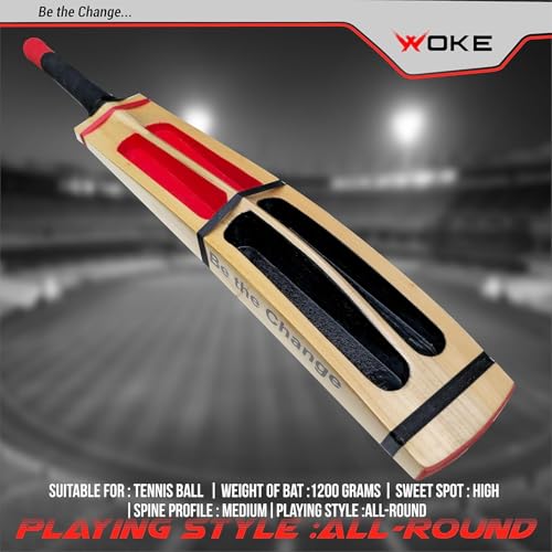 Image of Woke Rebel Premium Kashmir Willow Scoop Cricket Bat, 34 X 4.5 Inches, Full Size, Suitable for Soft /Hard Tennis Cricket Ball, for Kids /Junior /Senior /Boys /Girls & Adults