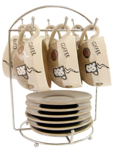 BC Classics 13-Piece Espresso Set with Metal Stand, Round