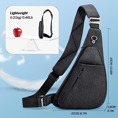 Lkex Crossbody Bag Anti-Theft Lightweight Casual Shoulder Backpack Sling Chest Bag Belt Rucksack For Travel Bicycle Sport（Dark Grey Right Hand） #TOP2