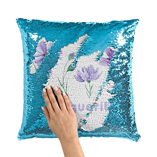 Coussin sequin turquoise marguerite violette une idée cadeau chic originale