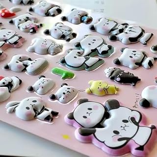 Cots and Cuddles 3D Puffy 200+ Panda Stickers, 3D Stickers Scrap Book Decoration for Boys & Girls |Panda Stickers, 4 Strap