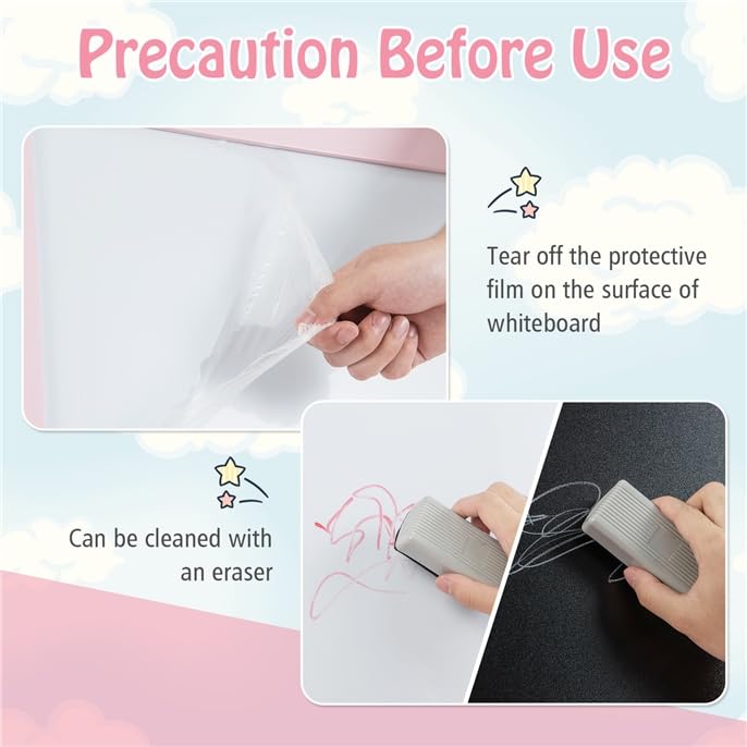 Image of GLACER All-in-One Double Sided Painting Easel for Kids with 2 Storage Bins, Paper Roll, Magnetic Whiteboard & Chalkboard, Gift for Boys & Girls (Pink)