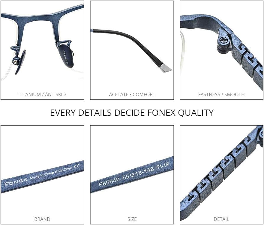 FONEX Titanium Glasses Frame for Men,Square Eyewear Full Optical Eyeglasses F85641 - Image 3