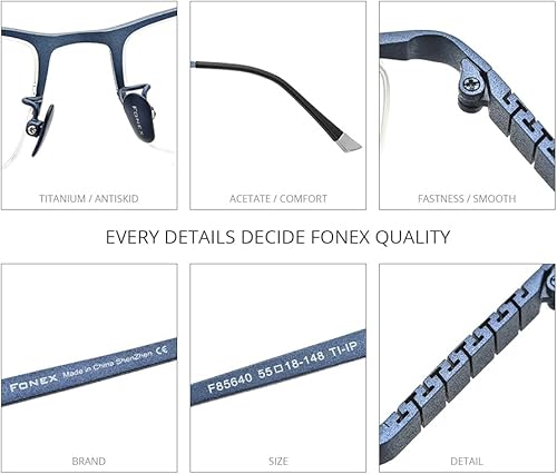 Vista 2 de FONEX Marco de gafas de titanio para hombres, gafas cuadradas lentes ópticas completas F85641