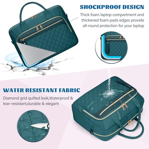 Image of RAINSMORE Laptop Bag 17.3 Inch Briefcase for Women Waterproof Computer Messenger Shoulder Bags Large Laptop Case for Work Business Office Travel College, Dark Green