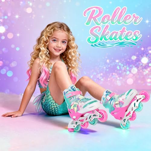 Miniatura 5 de Nemone Sirenita Patines En Línea Niñas Ajustable Patines 4 Ruedas Para Niño, Luz Completa Hasta Led Ruedas Patines En Línea Regalo