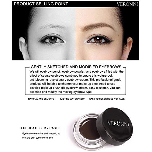 Veronni Eyebrow Cream,Brow Color Long Lasting Waterproof Eyebrow Pomade Gel,Eyebrows Enhancers Smooth Eye Brow Makeup 0.75Oz（#01 Dark Brown)） #TOP5