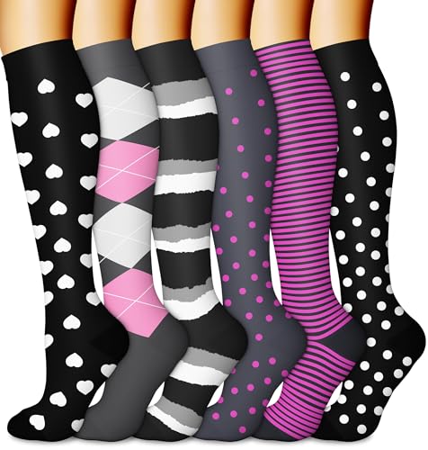 CHARMKING 6 Pairs-Compression Socks for Women & Men Circulation Best Support for Nurses, Running, Athletic,Flight Travel (Multi 22,L/XL)