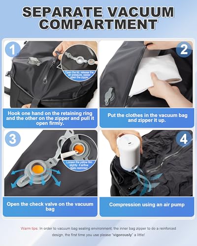 Image of winspansy Vacuum Backpack Travel Essentials with Air Pump Compression Bags for Travel Carry on Flight Approved Seal Vacpack Personal Item Backpack with Vacuum System for Women Men Black