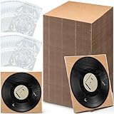 Feifeiya 100 Pack 12 x 12 Inch Corrugated Lp Insert Pads with 100 Self-adhesive Bags, Vinyl Record Album Mailer Filler Protective Pads for Shipping Packing Mailing Crafts