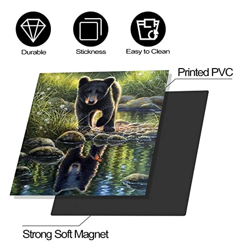 Florals Black Bear Magnet Decorative Dishwasher Cover,Animal Cabinet Vinyl Wrap,Black Bear Reflection Stickers For Kitchen Decor,Butterfly Bear Fridge Wrap, 23X26Inch( Magnetic ) #TOP3