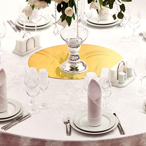 Image of Thyle 12 Pcs 10 Inch Acrylic Round Mirrors for Tables Centerpieces Circle Mirrors Candle Plates for Wall Wedding Table Centerpieces for Baby Shower Party, Thickness 1 mm (Gold)