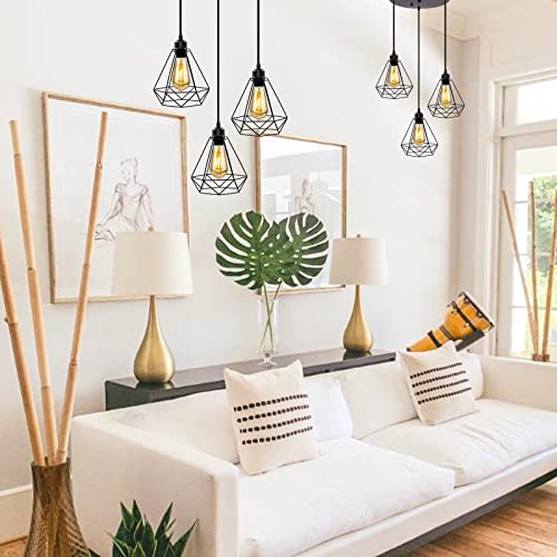 Jose2015 Industrial 3-Light Pendant Lighting,Adjustable Hanging Pendant Light Fixture Metal Caged Vintage Pendant Light Fit For Kitchen/Dining Room/Bedroom/Hallway,E26 Base thumb #5