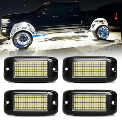 Nicoko 108 High-Power LEDs per Pod 4Pods Pure White Rock Lights Ultra-Bright Offroad Underglow Kit Advanced Heat Dissipation IP68 Waterproof for Truck, SUV, UTV, ATV, RZR