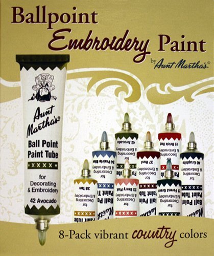 Aunt Martha's Ballpoint 8-Pack Embroidery Paint, Country Colors by Aunt Martha's