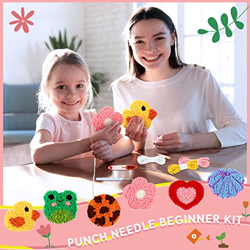 20 Pcs Punch Needle Coasters Kit Includes 6 Cloth With Pattern, Yarn, 6 Adhesive Felts, 5 Hand Tools, Wooden Embroidery Hoop And Instruction For Adults Kids Beginners Starter Mug Tufted Rug Making Set #TOP4
