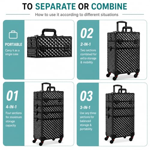 Image of SHAMAX Professional Rolling Makeup Case, Cosmetic Organizer Trolley, Manicure Storage Vanity Locks- Trolley for Hairdressers, Salons, Beauty Lovers - 360- Degree Universal Wheels (ABD4 Trolley)
