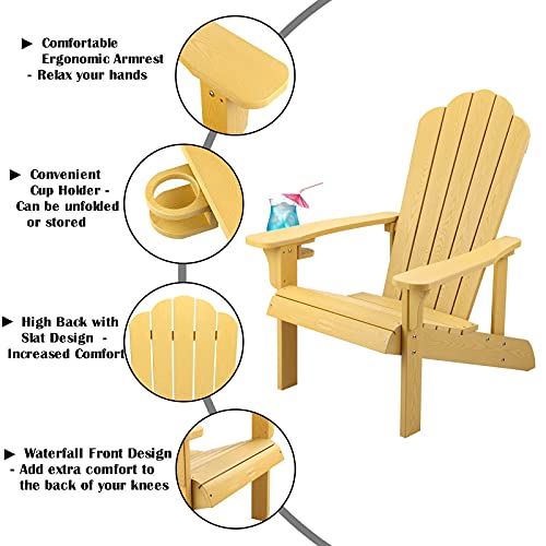 Homehua Adirondack Chair Set Of 2, Adirondack Chair Weather Resistant With Cup Holder, Imitation Wood Stripes, Easy To Assemble, Outdoor Chair For Patio, Backyard Deck, Fire Pit & Lawn Porch - Yellow #TOP2