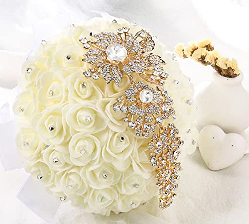 Image of Gyn&Joy 7.59 Inch Crystal Large Wedding Bouquet Brooch Pin