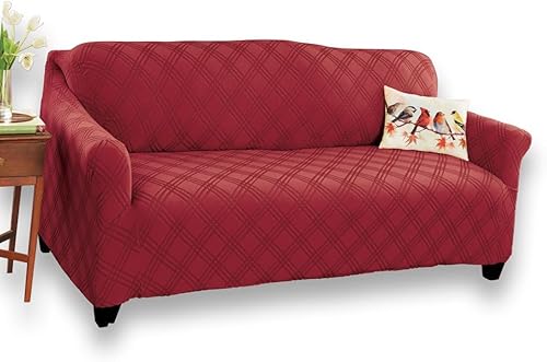 Collections Etc Funda elástica para muebles de doble diamante, color borgoña, sofá biplaza