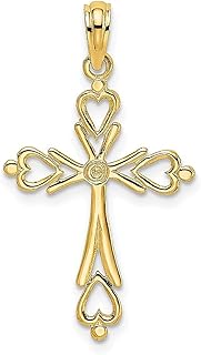 Colar de ouro amarelo 14 k cruz religiosa recorte coração extremidades pingente elegante joias finas para mulheres presentes para ela, Pedra Ouro amarelo