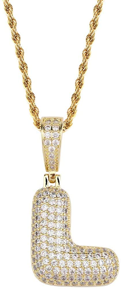 ApzzicApzzic Stainless Steel Iced Out Letter Necklace A-Z 26 Capital Initial Alphabet Name Necklace Rope Chain for Women Men Girl Gold Silver