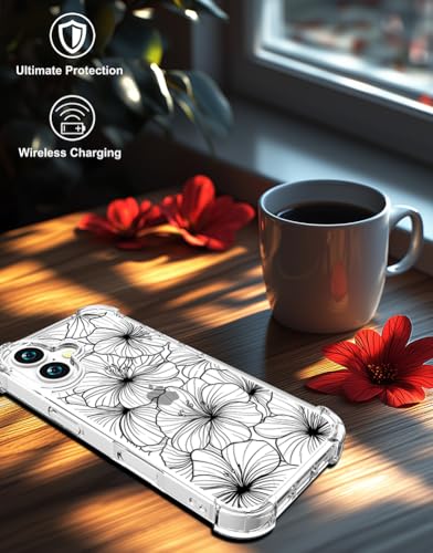 Coque iPhone 17 transparente avec motif fleurs noires antichoc