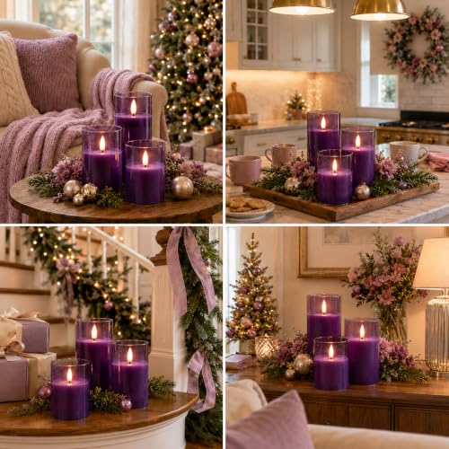 Image of Homemory Purple Glass Flameless Candles, Real Wax, Remote Timer, 2 Pack