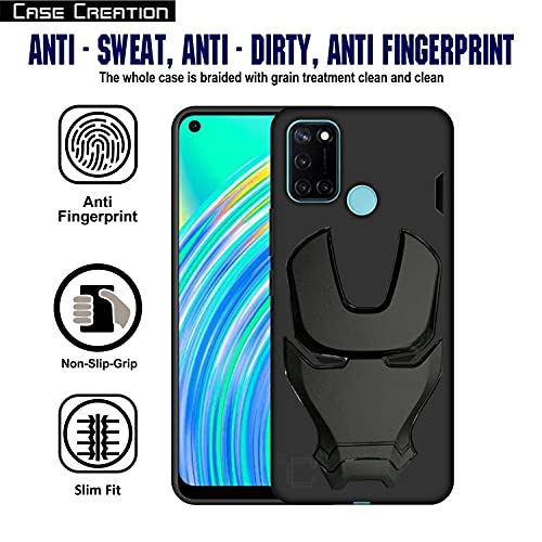 Image of COVERLY Official 3D Smooth Feel Avengers Logo Mask Soft Rugged Grip TPU Silicone Iron Man Engraved Cartoon Movie Engraved Silicone Rubber Matte Strong Back Cover for Realme C17 (6.50 inch) - Black