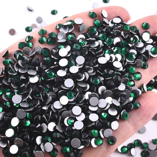 Image of 288 Pieces SS30 /6.4-6.6mm Flat Back Crystal Rhinestones Round Gems for Nail Art,Emerald
