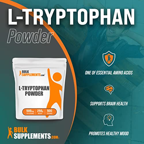 Bulksupplements.com L-Tryptophan Powder - Amino Acids Supplement For Mood Support - 500Mg Of L-Tryptophan Powder Per Serving, 500 Servings - Unflavored, Gluten Free (250 Grams - 8.8 Oz) #TOP2