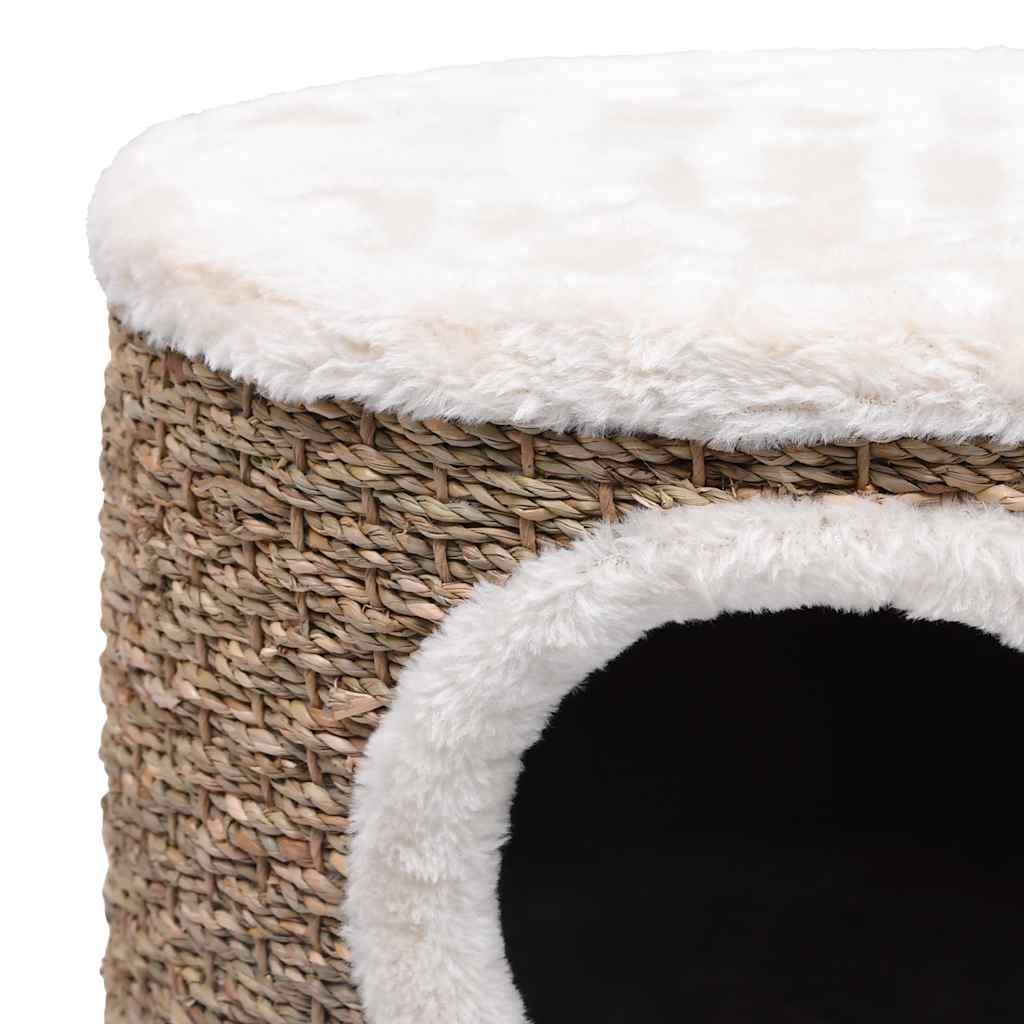 Panier en Osier, Corbeille Niche Maison Lit pour Chat avec Pieds en Bois 41 cm Herbiers Marins