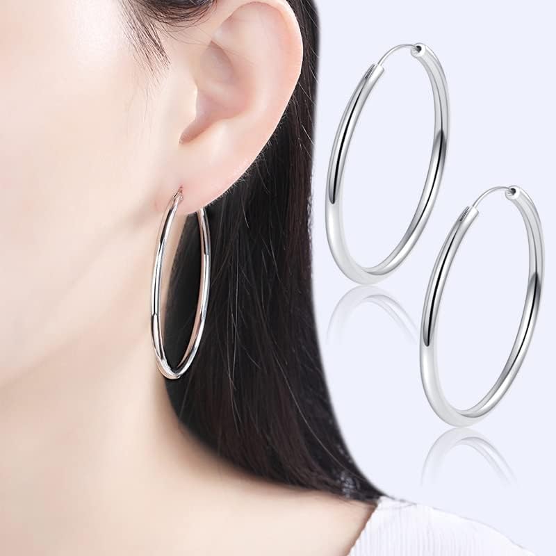 Boucles d'oreilles créoles argent 925 anti-allergie 6cm pour oreilles sensibles