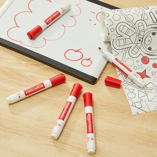 Image of Amazon Basics Low-Odor Dry Erase Whiteboard Markers, Fine Tip, Quick-Dry, Red, 36-Pack
