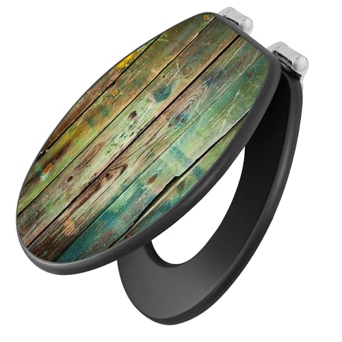 banjado Toilettendeckel anthrazit mit Absenkautomatik/WC Sitz mit Absenkautomatik anthrazit/Klodeckel grau/Toilettensitz dunkel/edle Klobrille - Motiv Grünes Holz